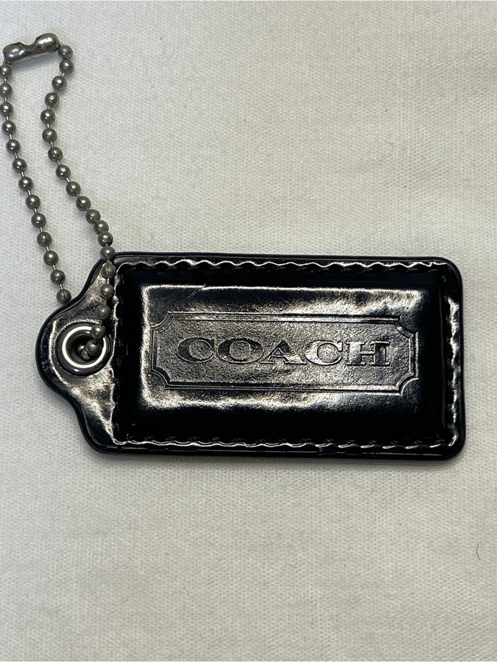 COACH Black Leather Hang Tag with Metal Ball Chain